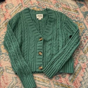 Green Cable Knit Cardigan Sweater American Eagle